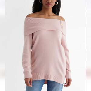Blush Pink Off the Shoulder Oversized Sweater XS